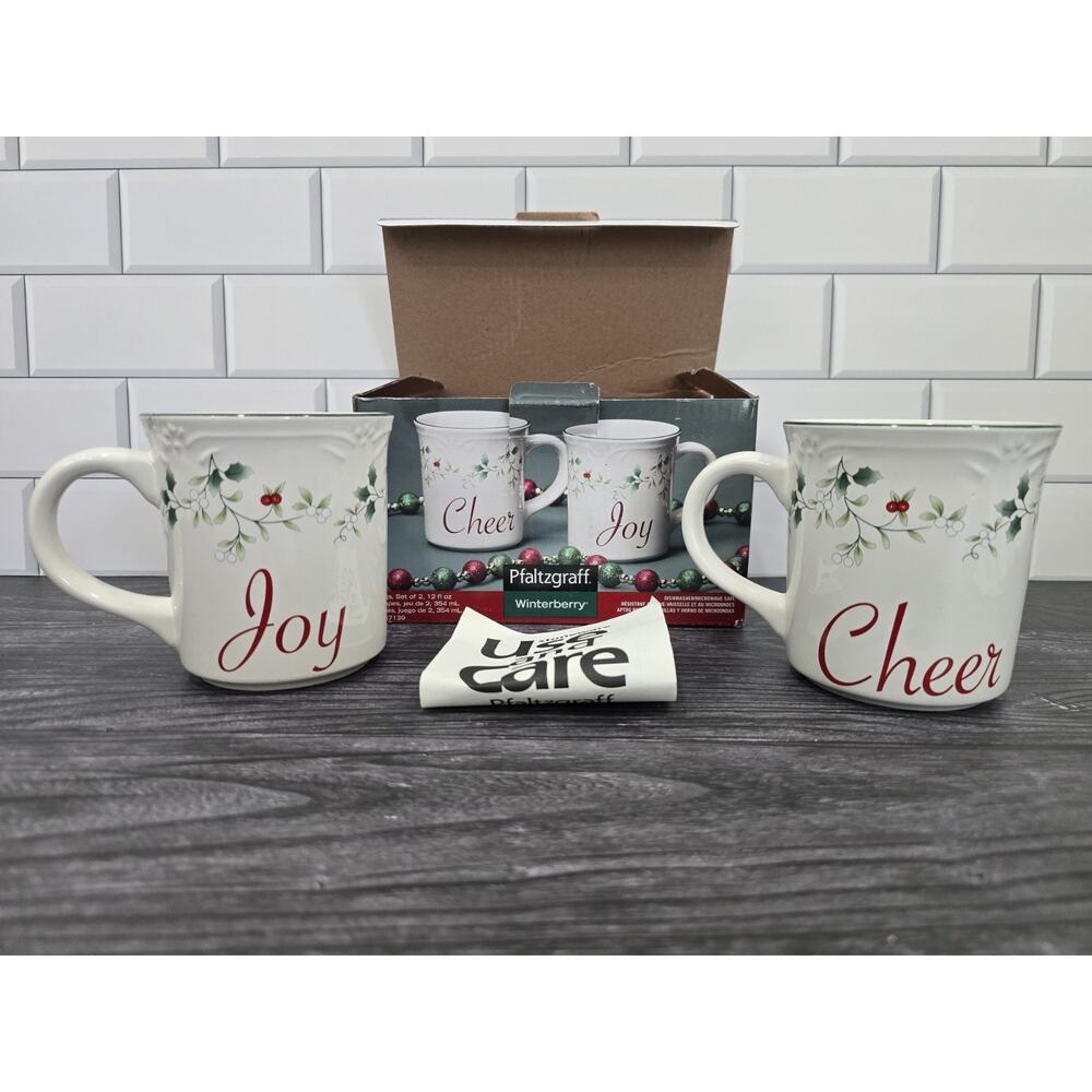 Pfaltzgraff Winterberry "Joy" & "Cheer" Mug Set New In Box